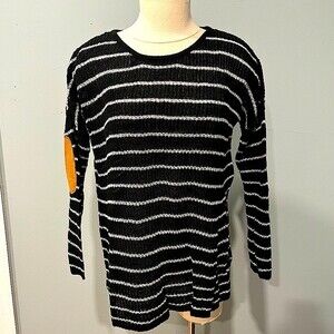 Urban Heritage Black & White Stripes Pullover Sweater with Suede Elbow Pads Sm